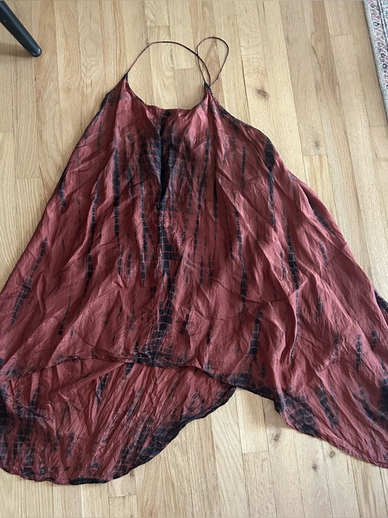 FARA Zen Silk High Low Dress Sz S/M red shibori tie dye beachy - Picture 7 of 11